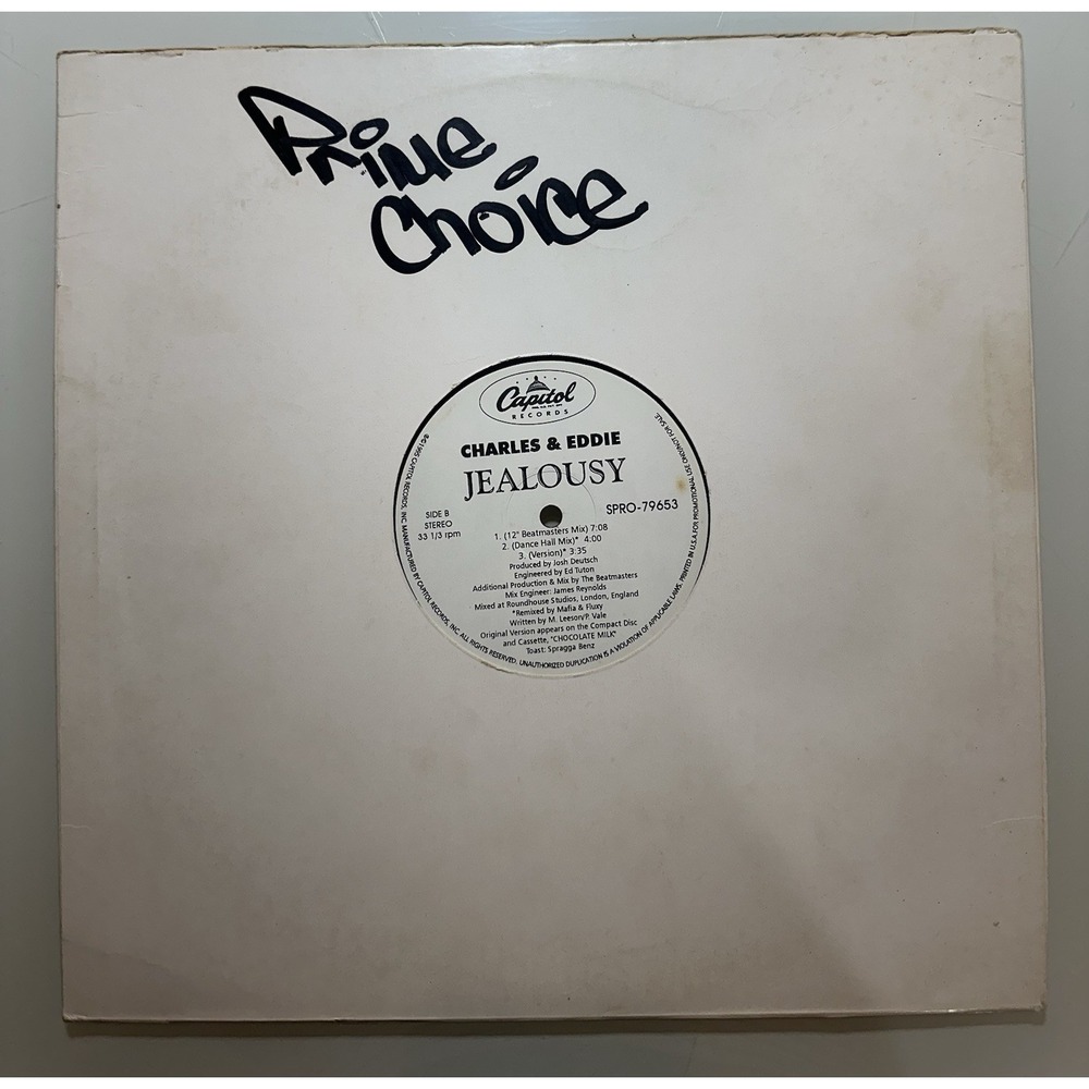 Charles & Eddie Jealousy 12" Vinyl Promo Single 1995 Capitol SPRO-79652 R&B Pop